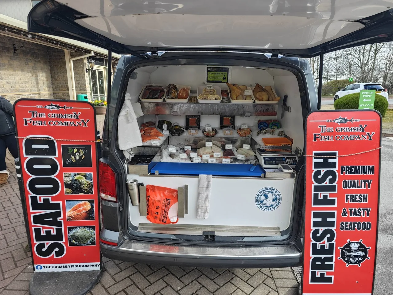 The Grimsby Fish Company mobile fish counter stocked with seafood